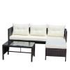 Outdoor patio Furniture sets 3 piece Conversation set wicker Ratten Sectional Sofa With Seat Cushions(Beige Cushion)