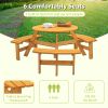 6-Person Circular Outdoor Wooden Picnic Table for Patio, Backyard, Garden, DIY w/ 3 Built-in Benches, 1720lb Capacity - Natural