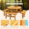 8 Person Wooden Picnic Table, Outdoor Camping Dining Table with Seat, Garden, DIY w/ 4 Built-in Benches, 2220lb Capacity - Natural