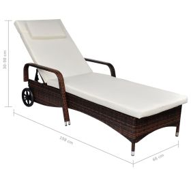 vidaXL Sun Lounger with Cushion & Wheels Poly Rattan Brown (Option: as picture)