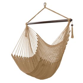 Caribbean Large Hammock Chair Swing Seat Hanging Chair with Tassels Tan  XH (Color: Coffee)