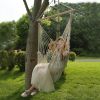 Hammock Chair Hanging Rope Seat Swing w/ Wooden Stick 220lbs Load for Patio Yard Porch Outdoor Bedroom Indoor